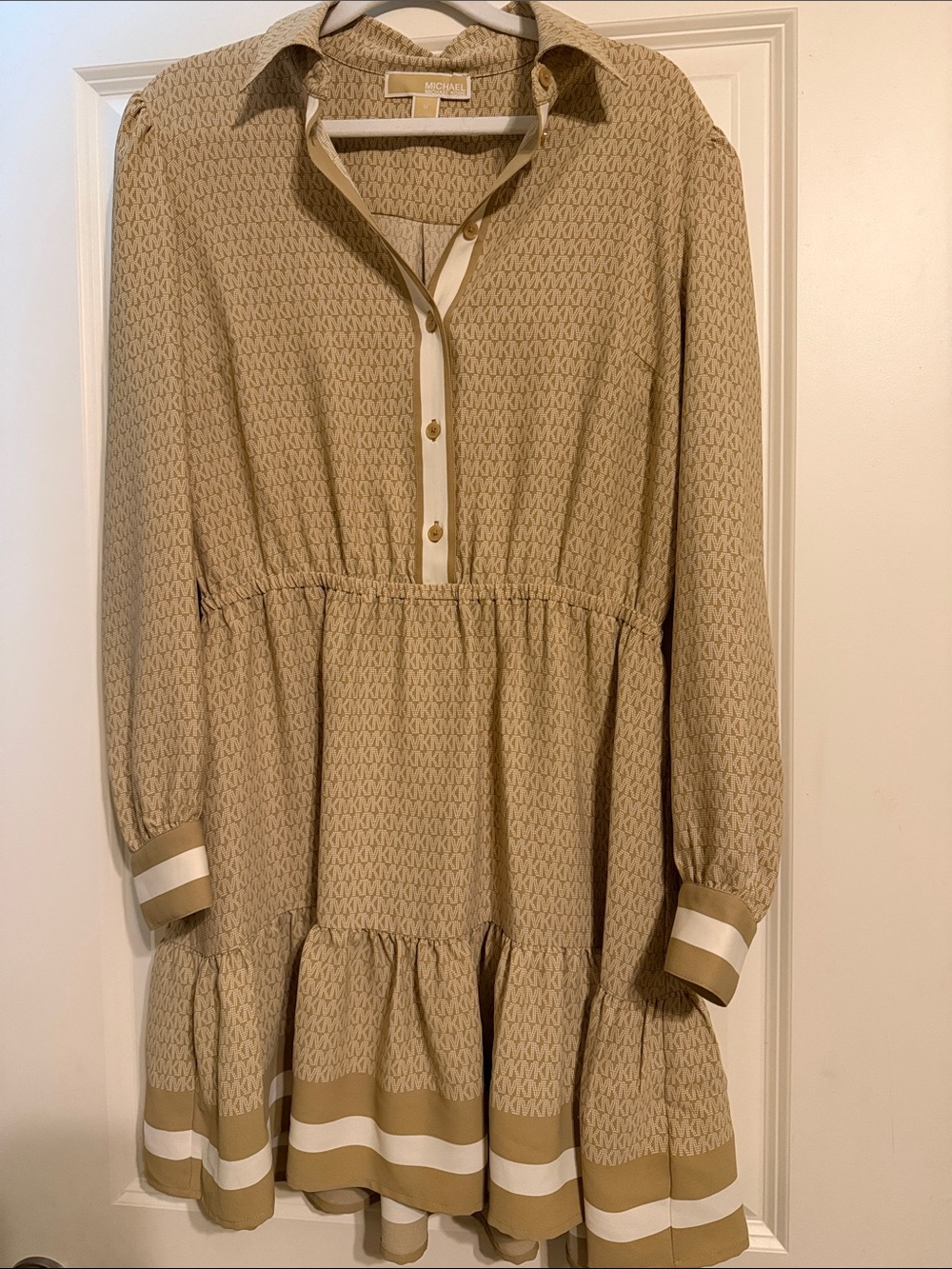 Michael Kors Beige monogram Dress with White Trim
